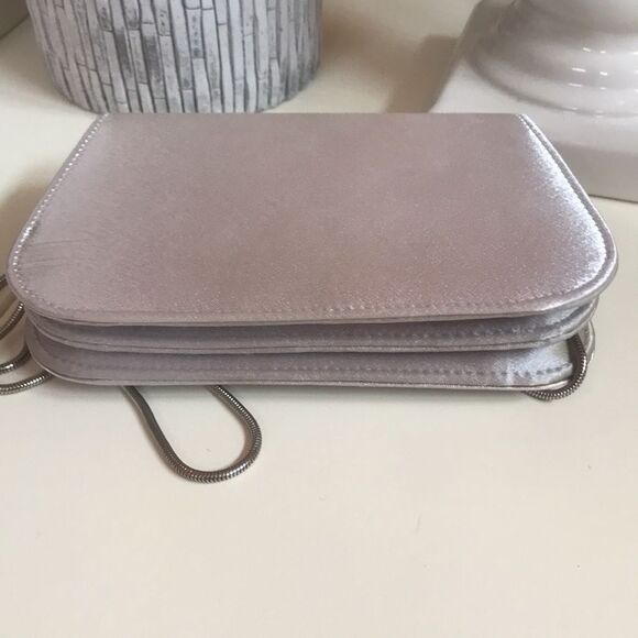 ELAN FORMAL RHINESTONE VINTAGE SILVER SATIN MINI BAG PURSE CHAIN WEDDING PARTY - Picture 6 of 8